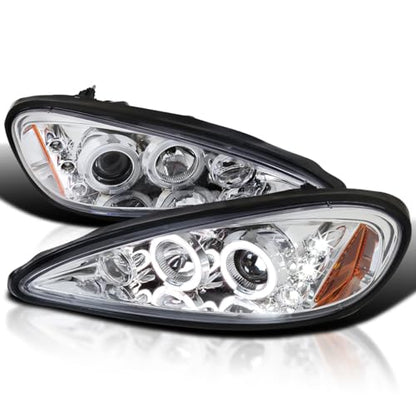 SPEC-D TUNING Dual LED Halo Projector Headlights - color: Chrome Housing Clear Lens
