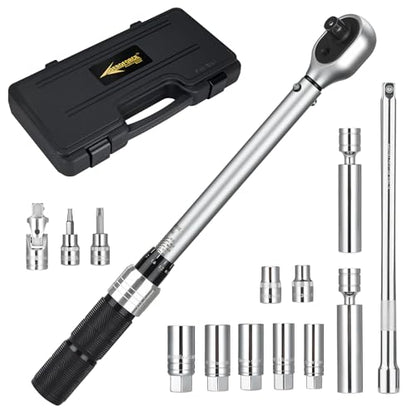 AEROFORCE 14PCS 3/8-Inch Drive Swivel Magnetic Spark Plug Socket Set with 3/8" Torque Wrench (5-45 Lb.ft/6.8-61.2 Nm), Universal Joint & Extension Bar - Durable CR-V Steel for Easy Spark Plug Removal - size: 14PCS Magnetic