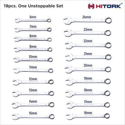 HITORK 19 Piece Metric Combination Wrench Set, 6-24 mm, CR-V, Storage Pouch - style: 19 Piece Set Metric