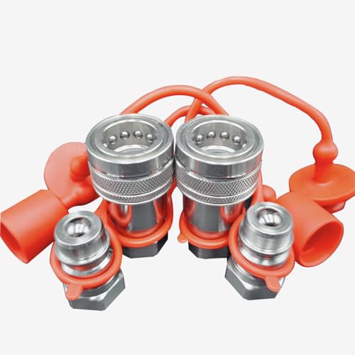 1/2" NPT Hydraulic Quick Connect Tractor Couplers,ISO 5675 Ball Pioneer Style Hydraulic Quick Coupler w/Dust Caps 2 Sets,DecoHongDi