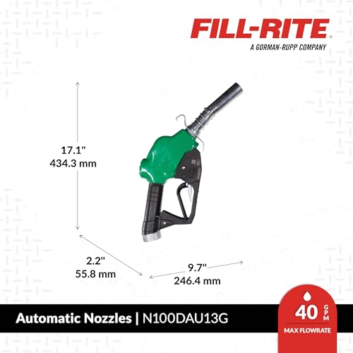 Fill-Rite N100DAU13G 1" 5-40 GPM (19-150 LPM) Ultra High Flow Automatic Nozzle - Compatible with Gasoline, Diesel, Biodiesel up to B20, E15 & Kerosene - Green - style: 1" High Flow Nozzle (Green)