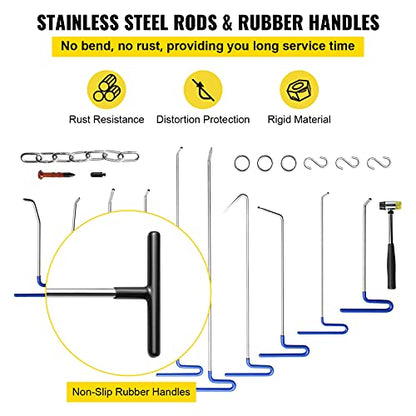 VEVOR Rods Dent Removal Kit, 20 Pcs Paintless Dent Repair Rods, Stainless Steel Dent Rods, Whale Tail Dent Repair Tools, Professional Hail Dent Removal Tool For Minor Dents, Door Dings And Hail Damage - size: 20pcs