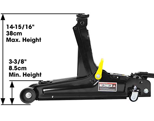 Torin TORT825051 Hydraulic Low Profile Trolley Service/Floor Jack with Single Piston Quick Lift Pump, 2.5 Ton (5,000 lb) Capacity, Black, Medium - size: 2.5T