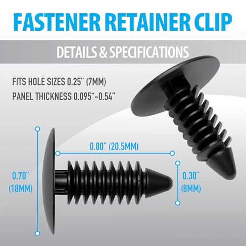 100Pcs Auto Car Fender & Bumper Pro Fastener Clips for GM 1605396, 1595864; Chrysler 6030441; Ford 388577S, W705589-S300 Push Rivets for Splash Shields, Wheel Well, Underbody Panels & More
