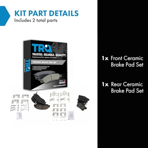 TRQ Front and Rear Brake Pad Set Ceramic Hardware - color: Ceramic, size: BFA12939