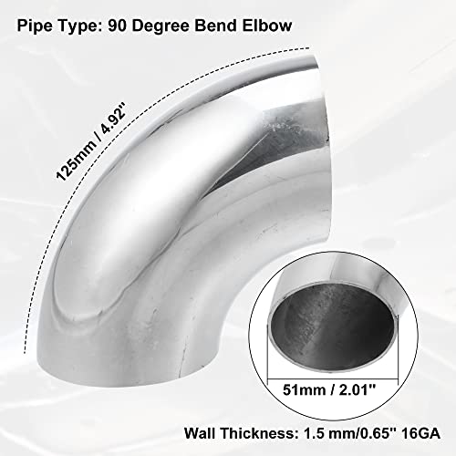 X AUTOHAUX 2pcs OD 2 Inch 90 Degree Mandrel Bend Elbow SS304 Stainless Steel Bend Tube Exhaust Elbow Pipe for Car Modified Exhaust System 2" Piping Silver Tone - size: 2"