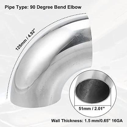 X AUTOHAUX 2pcs OD 2 Inch 90 Degree Mandrel Bend Elbow SS304 Stainless Steel Bend Tube Exhaust Elbow Pipe for Car Modified Exhaust System 2" Piping Silver Tone - size: 2"