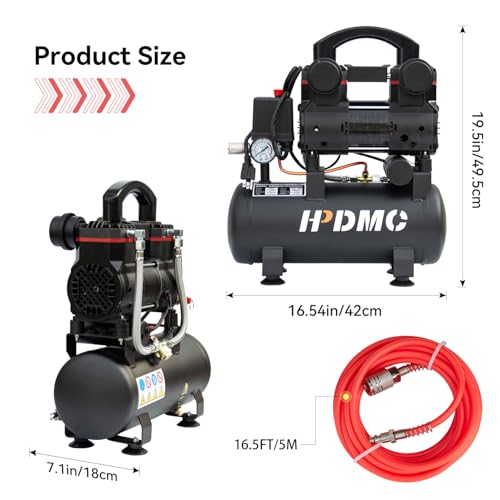 Portable Oil-Free Air Compressor 115 PSI, 110V Electric Hot Dog Compressor with 2.5 Gallon Tank, 120L/min (4.2 CFM) Quiet Air Compressor with Hose for Tire Inflation, Garage & Air Tools