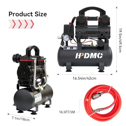 Portable Oil-Free Air Compressor 115 PSI, 110V Electric Hot Dog Compressor with 2.5 Gallon Tank, 120L/min (4.2 CFM) Quiet Air Compressor with Hose for Tire Inflation, Garage & Air Tools