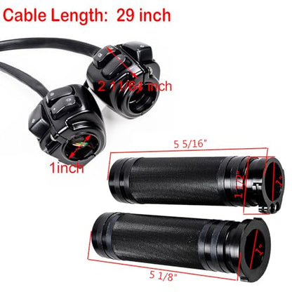 Motorcycle Hi/Lo Beam Headlight Horn Turn Signal On/Off Switch Controls with Hand Grips Completed Black kit for 1" Handlebar Harley Softail Dyna Sportster Touring