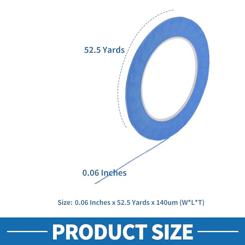 Painters Tape Easy Removal Fine Width 1.5mm Tape 0.06 Inches x 52.5 Yards Blue - color: Blue, size: 0.06 Inches x 52.5 Yards