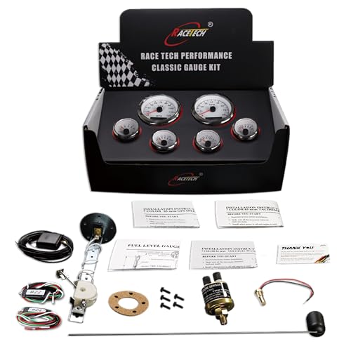 RACETECH 6 Gauge Instrument Set 120 MPH 8000 RPM - White Dial