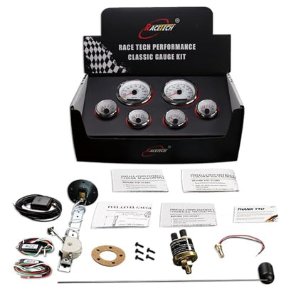 RACETECH 6 Gauge Instrument Set 120 MPH 8000 RPM - White Dial