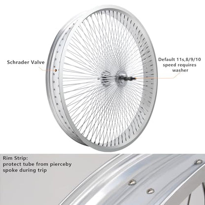 TRACER 140 Spoke 7-speed Bike Rim 26"*3.0 Cruiser Bicycle Disc Brake Wheelset, Polish Front and Rear Rims Set (polish) - style: 7p 26" 3.0 Disc Brake Polish