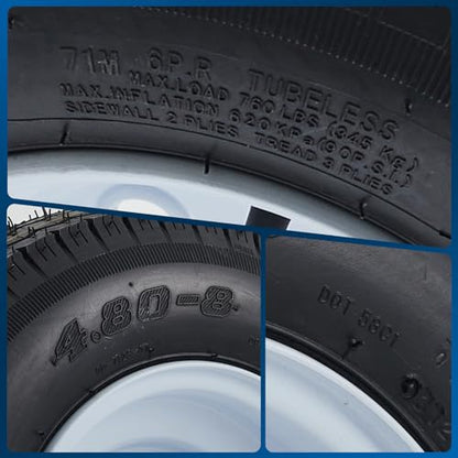Garvee 2 Pack 4.80-8 4.80x8 480-8 Trailer Tires with 8 inch Rims, 4 Lug on 4 inch, Center Bore 2.85 inch, Multi-Function Utility Trailer Tire for Travel/Landscape/Cargo/Boat/Horse/Farm/Lawn Mower - size: 4.80-8, style: 4 lug on 4"