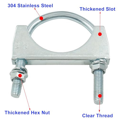 2-1/2" U Bolt Muffler Exhaust Clamp， Pack of 2 - size: 2-1/2",2PCS