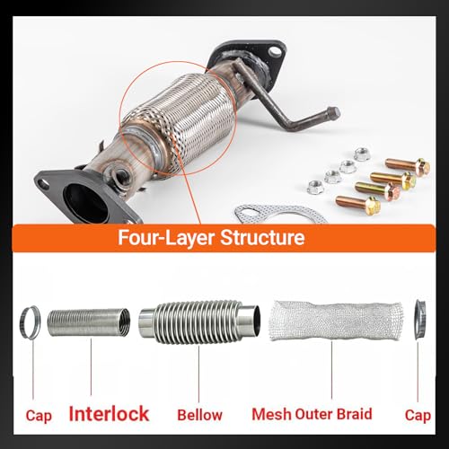 100% Stainless Steel Front Exhaust Flex Pipe for 10-13 Kia Forte 52548 - size: for 10-13 Kia Forte 2.0L,2.4L