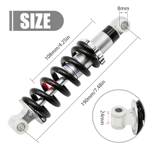 190mm Rear Shock Absorber and Suspension Spring - Fits Gas Scooters, Electric Bikes, Mini Motorcycles, Dirt Bike, ATVs, Mini Pocket Bike -7.48inch Length, 1200LB Capacity