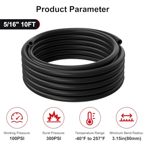 5/16 Heater Hose, 5/16" Coolant Radiator Hose SAE 20R3 Black 10FT - size: 5/16 10FT