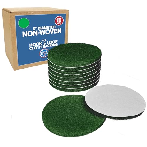 5" Abrasive Pad Hook & Loop Round Non-Woven 240 Grit - 10 Pack (Green) - color: Green, size: 5" Round