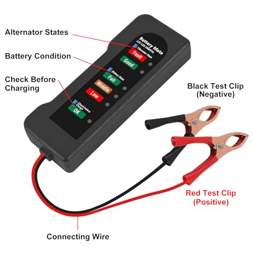 12V car Battery Tester, Alternator Tester Automotive,Battery Checker, Analyzer to Check alternator & Battery Charging System,LED Indication (B) - color: B