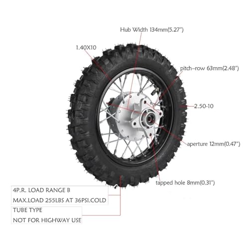 Front & Rear 2.5-10 Wheels Tires 10'' Rim 1.4x10 w/12mm Bearing Drum Brake Wheel Assembly with 420-37T Sprocket Cog for CRF50 XR50 TTR50 Dirt Pit Pro Trail Bike 50cc 70cc 90cc 110cc