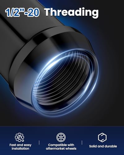 GAsupply 1/2x20 Black Lug Nuts 4pcs, 1.38" Tall 3/4" 19mm Hex, Cone Seat - color: Black, size: 1/2"-20, style: 4pcs - 1.38" Tall