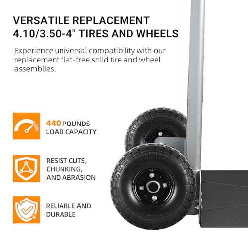 AR-PRO 10" Solid Tires, 4.10/3.50-4 Flat Free Tire and Wheel, 2-Pack - color: Black