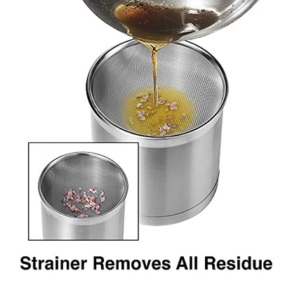 Oggi Stainless Steel Jumbo Grease Container with Removable Strainer and Snug Lid. Perfect container for fryer oil, bacon drippings, lard and ghee oil. Large capacity can - 1 Gall / (Pack of 3) - size: 4 Quarts (Pack of 3)