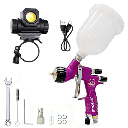 1.3mm Slit Nozzle HVLP Air Spray Gun for Varnish Painting with Paint Gun Light （3 Light Color Modes） for Varnish, Topcoat，Primer Spraying - style: Purple
