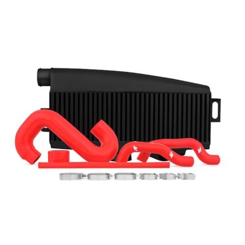 Mishimoto MMTMIC-WRX-01BKRD Top-Mount Intercooler Compatible With Subaru WRX/STI 2001-2007 Black Cooler, Red Hose - color: Black Cooler, Red Pipes