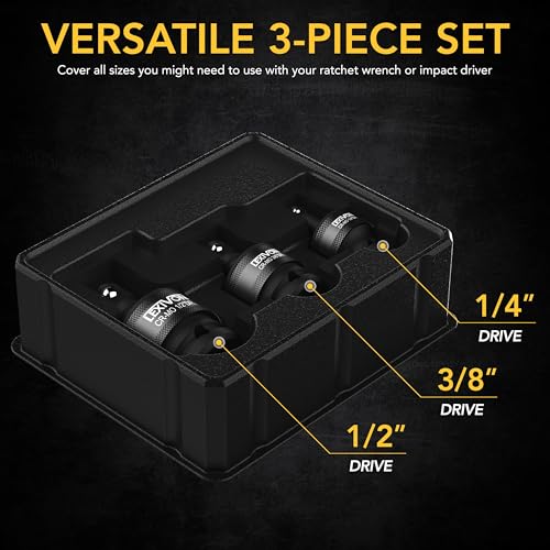 LEXIVON Premium Impact Universal Joint Socket Swivel Set | 3-Piece Ball Spring Design 1/2", 3/8", and 1/4" U-Joint Drive | Cr-Mo Steel - Full Impact Grade (LX-113) - style: Heavy-Duty