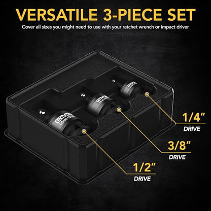 LEXIVON Premium Impact Universal Joint Socket Swivel Set | 3-Piece Ball Spring Design 1/2", 3/8", and 1/4" U-Joint Drive | Cr-Mo Steel - Full Impact Grade (LX-113) - style: Heavy-Duty