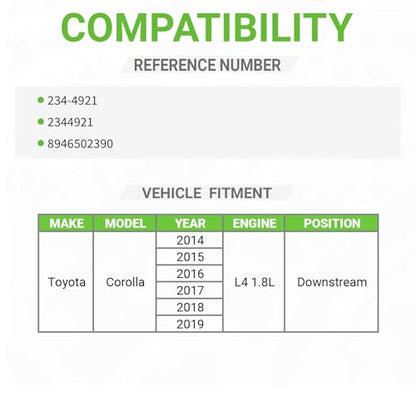 O2 Oxygen Sensor 234-4921 Downstream Compatible with Toyota Corolla 2014 2015 2016 2017 2018 2019, L4 1.8L Gas # 234-4921, 2344921, 8946502390 - size: 4921