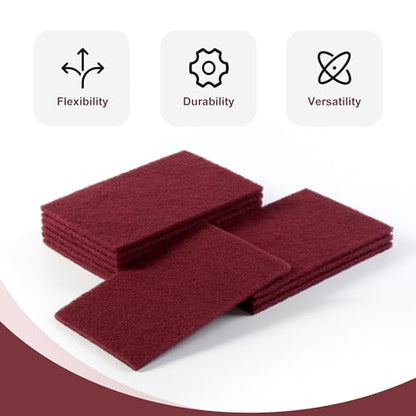 6” x 9” Maroon Scuff Pads 10PCS 320 Grit Red Scuff Pads,Aluminum Oxide Grains for Paint Prep,Scuffing,Scouring and Sanding