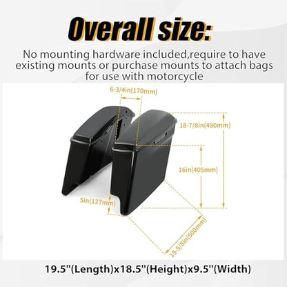 ECOTRIC 5'' Extended Stretched Saddlebags Compatible with 14-24 Harley - color: Black, size: Style1