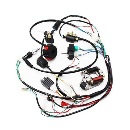 PRO BAT 110cc ATV Full Wiring Harness w/ 2-Coil Stator 5-Pin AC CDI - color: White Spark Plug