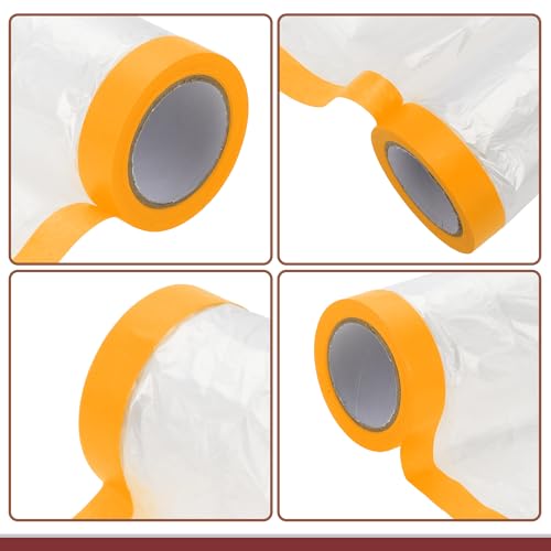 1 Pcs for Wall Covering Frames Cars Auto Body Paint Supplies Pre-Taped Masking Film Plastic Cover 1000x180cm / 32.81ftx70.87" White Orange PE Film