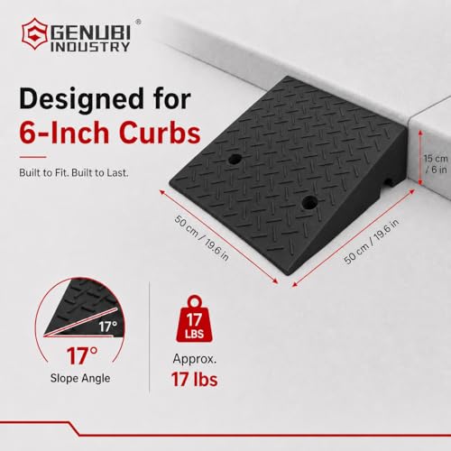 Rubber Curb Ramp 19.6" × 19.6" × 6", Portable Heavy Duty Driveway Curb Ramp Shed Ramp Threshold Ramp for Sidewalk Loading Dock Cars Wheelchairs Motorcycle Trucks Scooter Lawn Mower Pets 1 PCS Black - size: 19.6 x 19.6 x 6 Inch - 1 PCS