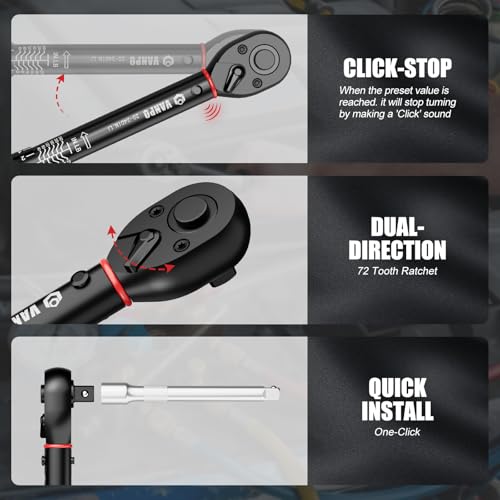 VANPO Torque Wrench Set, 1/4" 3/8" 1/2-Inch, for Bike, Motorcycle, Car - size: 1/2″3/8″1/4″ 7 PCS