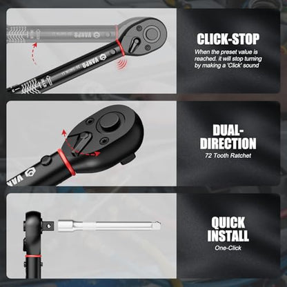 VANPO Torque Wrench Set, 1/4" 3/8" 1/2-Inch, for Bike, Motorcycle, Car - size: 1/2″3/8″1/4″ 7 PCS