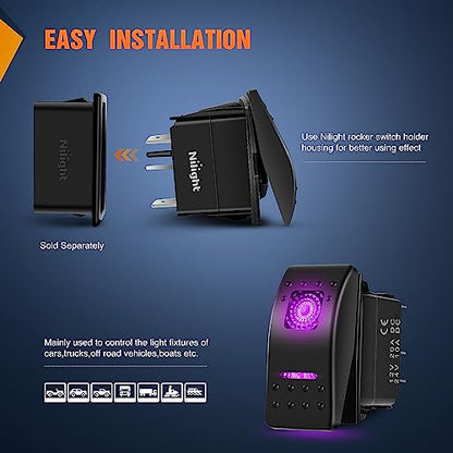Nilight 3 Pack Rocker Switches 5 PIN with Night Glow DIY Stickers - color: Purple 3 PCS