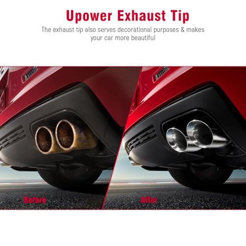 Upower Pack of 2 Dual Exhaust Tip Tailpipe 2.5 Inch Inlet 3.5" Outlet 9.5" Length Polished Stainless Exhaust Tip for Car Truck (Double Wall Weld-On Angle Cut Design)