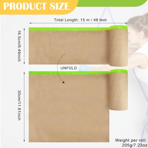 12" x50ft Green Pre-Taped Masking Paper with Adhesive Tape - color: Green