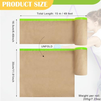 12" x50ft Green Pre-Taped Masking Paper with Adhesive Tape - color: Green
