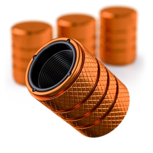 Aluminum Tire Valve Stem Caps – Anti-Rust, Premium Anodized Aluminum, Corrosion-Resistant, Easy Install, Universal Fit for Car, Truck, Bike, SUV – 1 Pack/Set of 4 (Amber Orange) - color: AMBER ORANGE