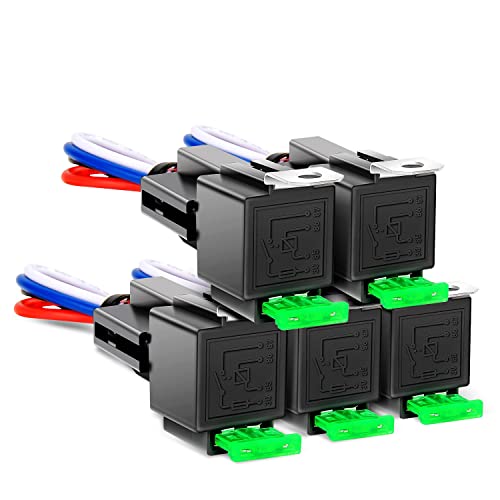 Nilight 5 Pack Fused 4Pin Relay with Socket 30A Switch Harness Kit SPST - color: Fuse Relay 5 Pack