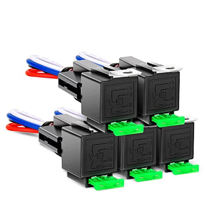 Nilight 5 Pack Fused 4Pin Relay with Socket 30A Switch Harness Kit SPST - color: Fuse Relay 5 Pack
