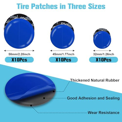 Wayona 35Pcs Tire Repair Patch Kit Heavy Duty, Tire Patches 32/45/58mm Tire Repair Tools with 40mm Tire Buffing Wheel Tire Patch Roller Inner Liner Scraper for Car Tire Grinding Bike Motorcycle Wheel