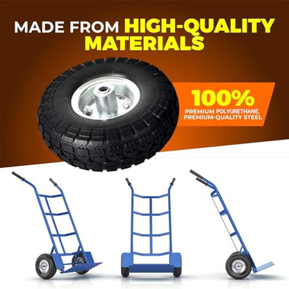 AR-PRO 10" Solid Tire and Wheel, Flat Free 4.10/3.50-4 Tire, 2-Pack - color: Silver